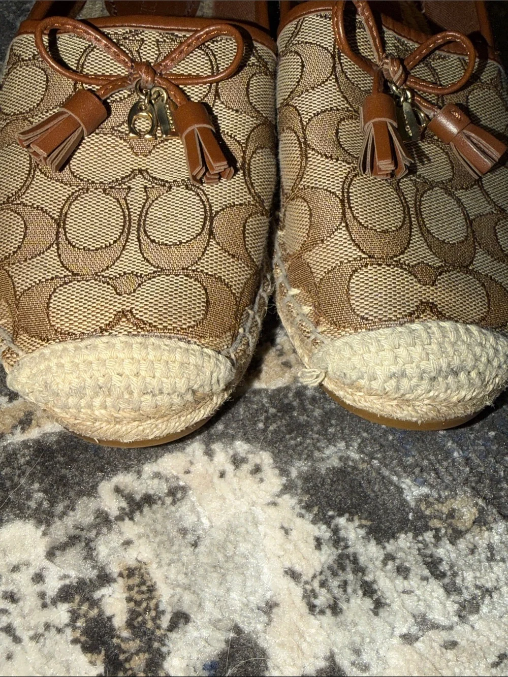 Coach Carson Espadrille  saddle tassel Monogram brown slip on shoes size 8.5